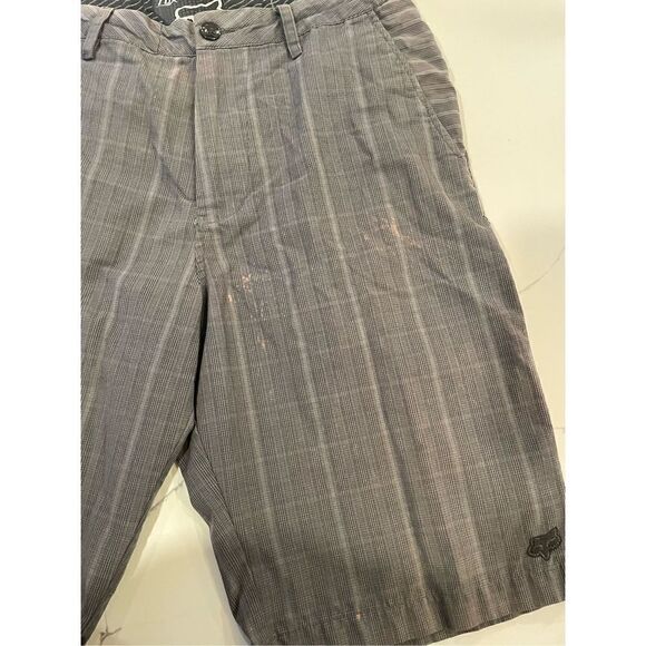 Fox Racing Plaid Check Black Grey Shorts Sz 32 - Picture 2 of 9